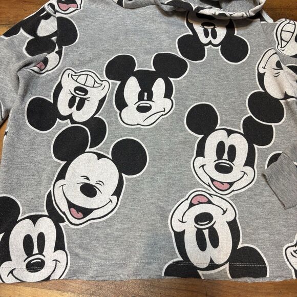 Disney Parks Mickey Mouse AOP Faces Crop Sweatshirt Women's S Gray Hoodie - Picture 3 of 11